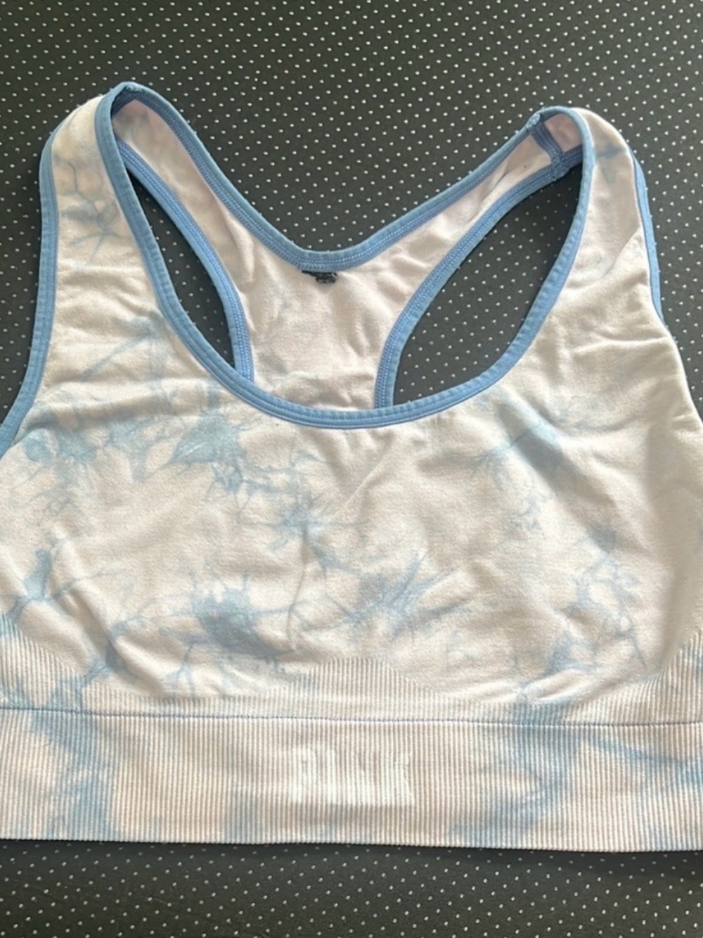 PINK Victoria's Secret White and Light Blue Tie-Dye Racerback Sports Bra